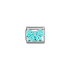 Nomination COMPOSABLE CLASSIC EDELSTEINSYMBOLE Element aus Edelstahl, mit 925er Silber und Edelsteinen verziert (19_(Schleife, Harz/Türkis))