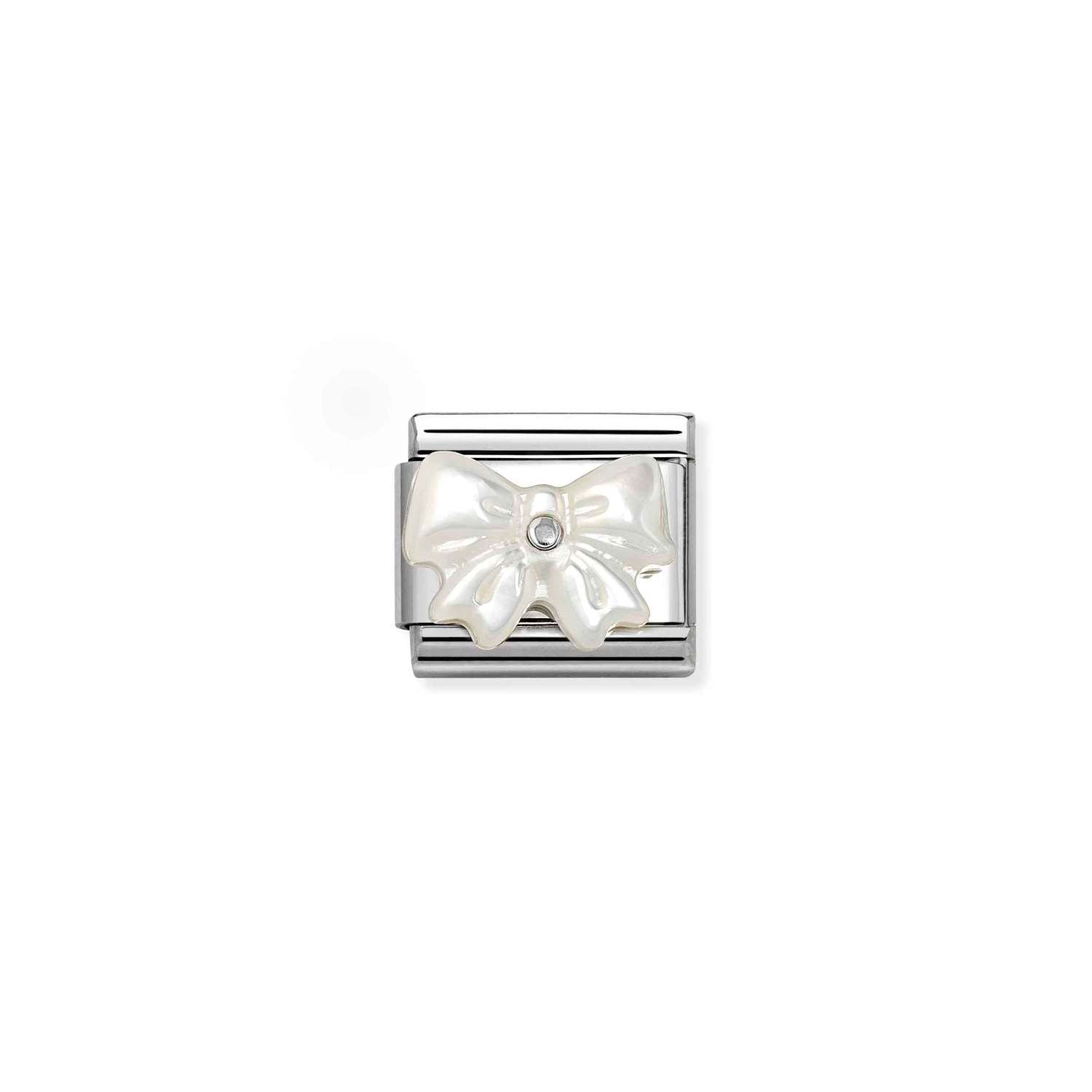 Nomination COMPOSABLE CLASSIC EDELSTEINSYMBOLE Element aus Edelstahl, mit 925er Silber und Edelsteinen verziert (20_(Schleife, Perlmutt/Weiß))