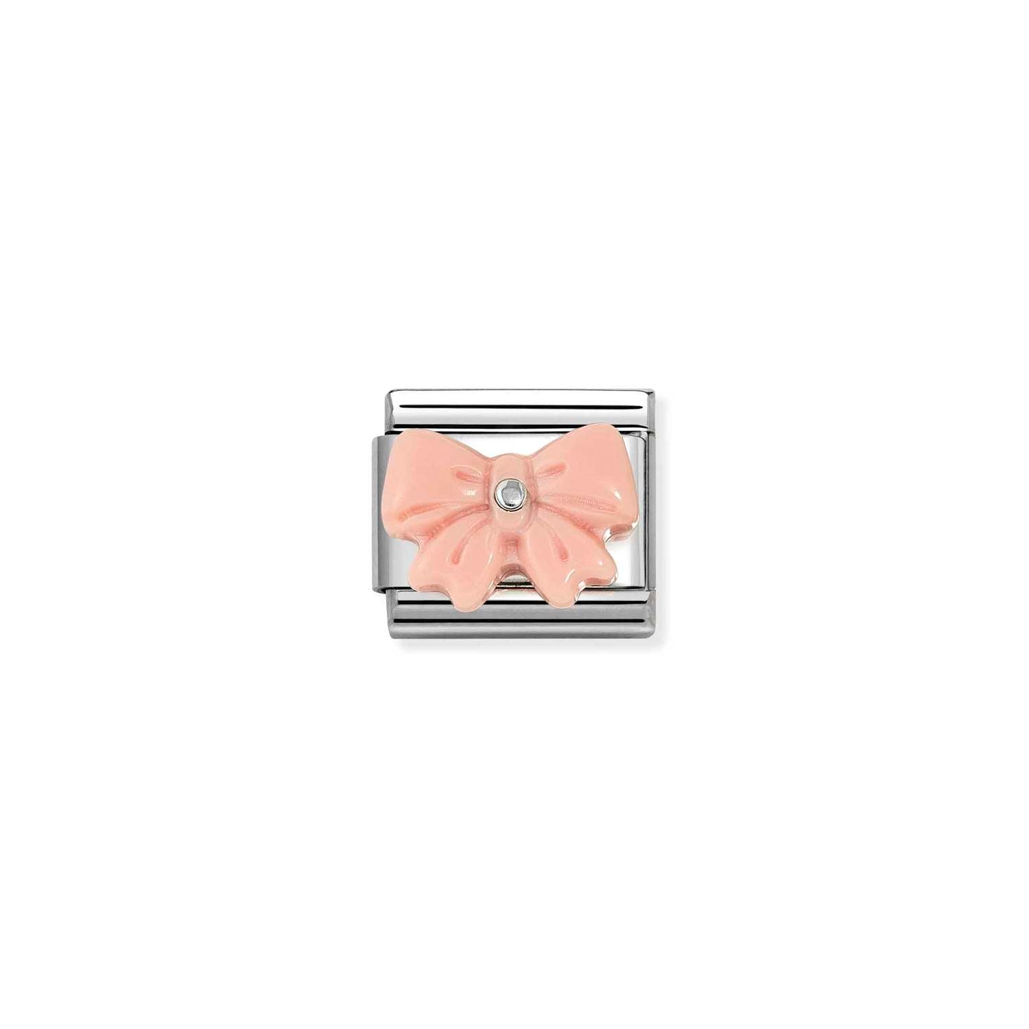 Nomination COMPOSABLE CLASSIC EDELSTEINSYMBOLE Element aus Edelstahl, mit 925er Silber und Edelsteinen verziert (21_(Schleife, Harz/Rosa))