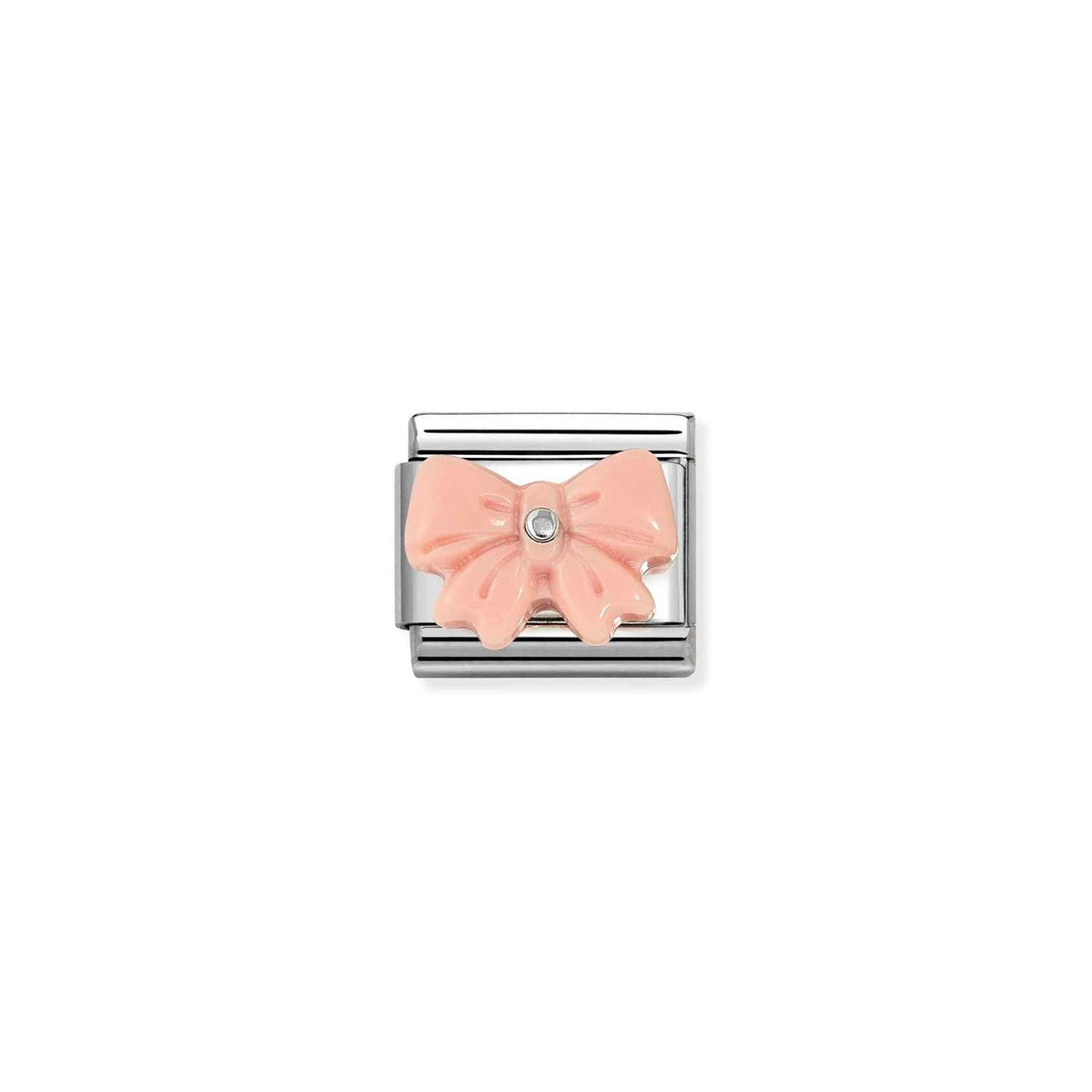 Nomination COMPOSABLE CLASSIC EDELSTEINSYMBOLE Element aus Edelstahl, mit 925er Silber und Edelsteinen verziert (21_(Schleife, Harz/Rosa))
