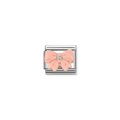 Nomination COMPOSABLE CLASSIC EDELSTEINSYMBOLE Element aus Edelstahl, mit 925er Silber und Edelsteinen verziert (21_(Schleife, Harz/Rosa))