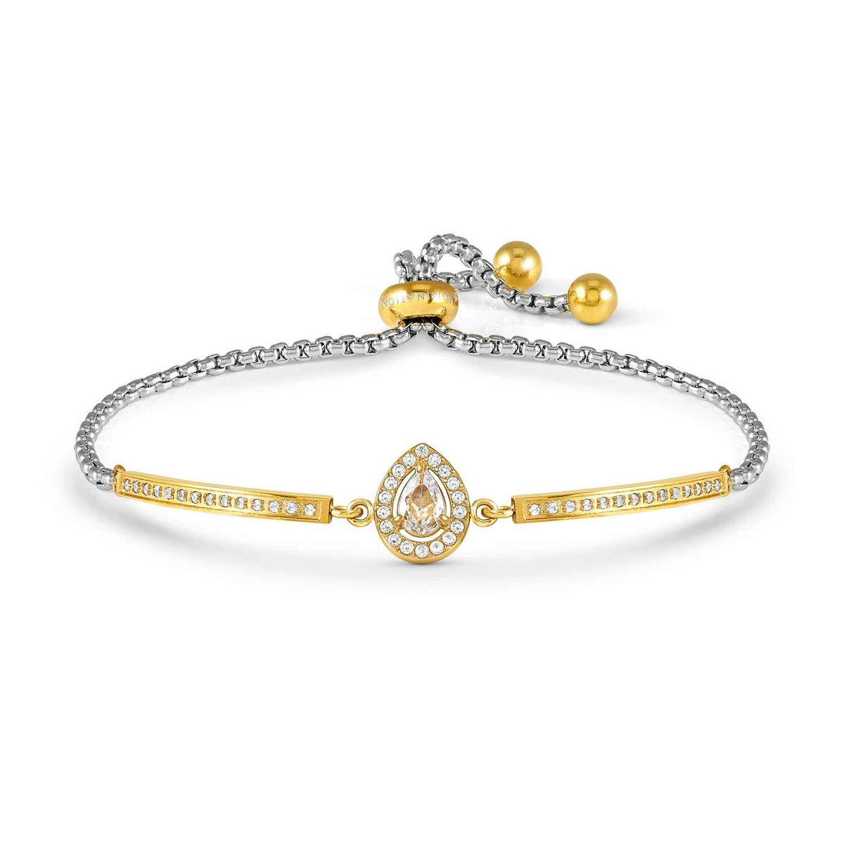 Nomination ROYALDREAM Armband aus Edelstahl, dazu gold PVD-beschichtetes Schmuckelement, mit Cubic Zirkonia besetzt (015_Tropfen)