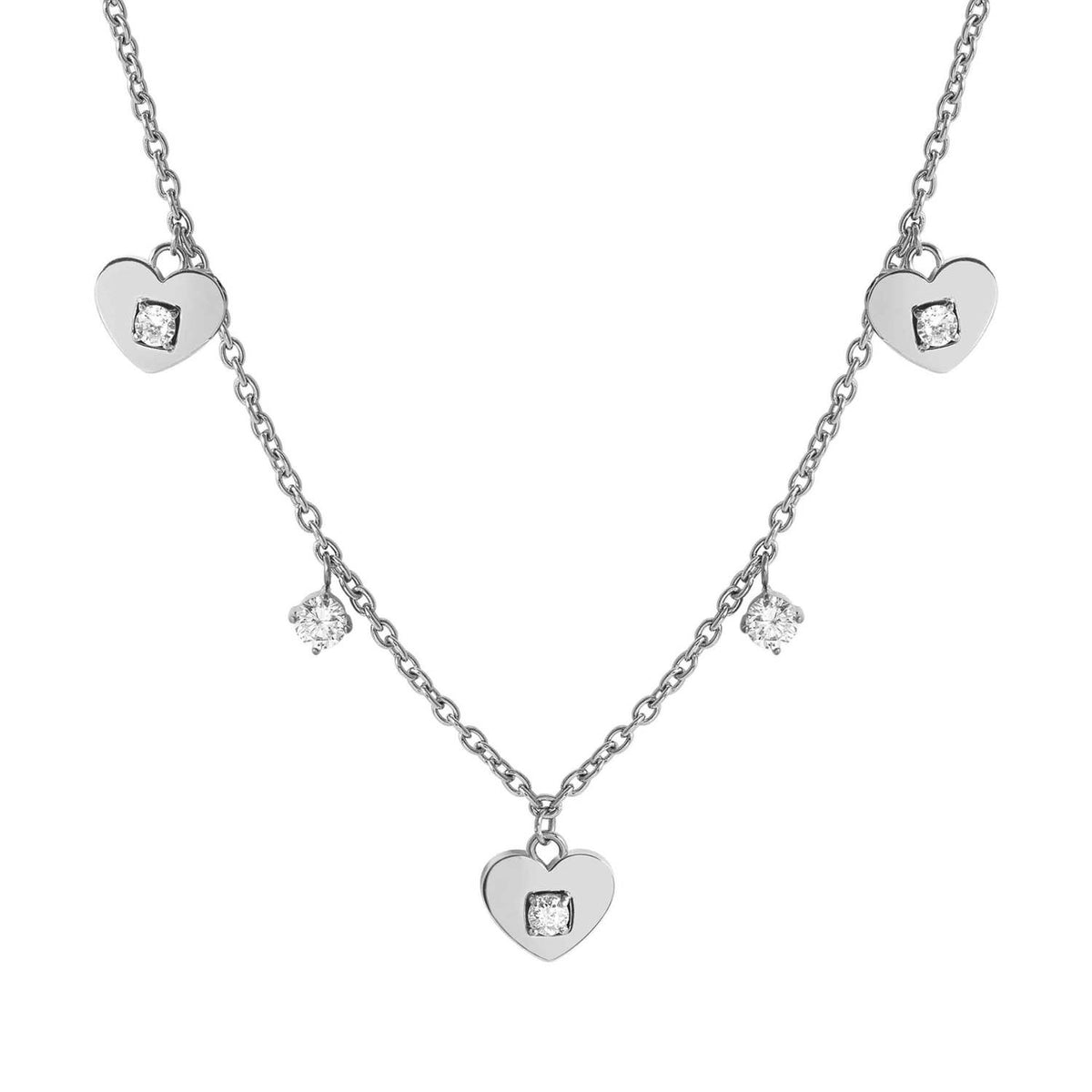 Nomination MYSOPHIE Halskette aus Edelstahl, dazu 3 Symbole und Charm-Anhänger, mit Cubic Zirkonia verziert (022_Herz)