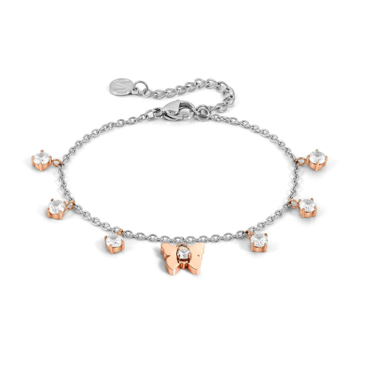 Nomination MYSOPHIE Armband aus Edelstahl, dazu mit Cubic Zirkonia verzierte Charm-Anhänger, rosé PVD-beschichtet (010_Schmetterling)