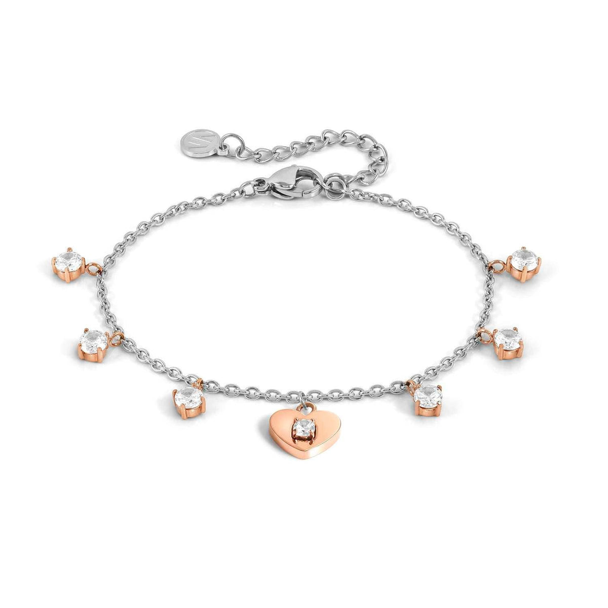 Nomination MYSOPHIE Armband aus Edelstahl, dazu mit Cubic Zirkonia verzierte Charm-Anhänger, rosé PVD-beschichtet (022_Herz)