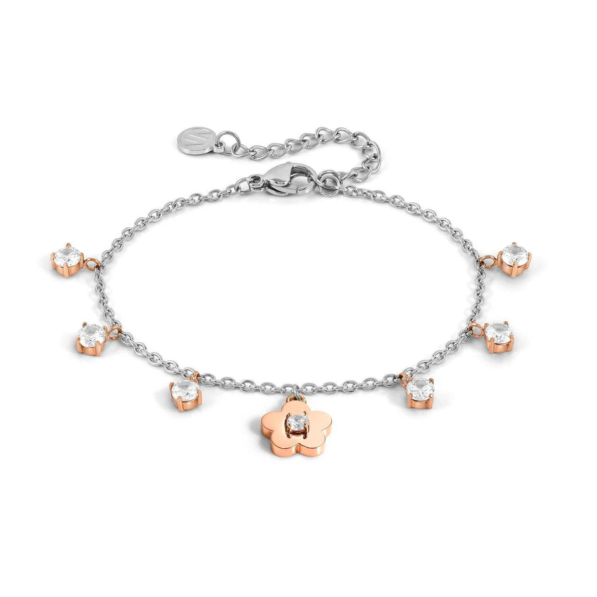 Nomination MYSOPHIE Armband aus Edelstahl, dazu mit Cubic Zirkonia verzierte Charm-Anhänger, rosé PVD-beschichtet (059_(Blume))