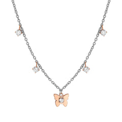 Nomination MYSOPHIE Halskette aus Edelstahl, dazu 1 Symbol und Charm-Anhänger, rosé PVD-beschichtet und mit Cubic Zirkonia verziert (010_Schmetterling)