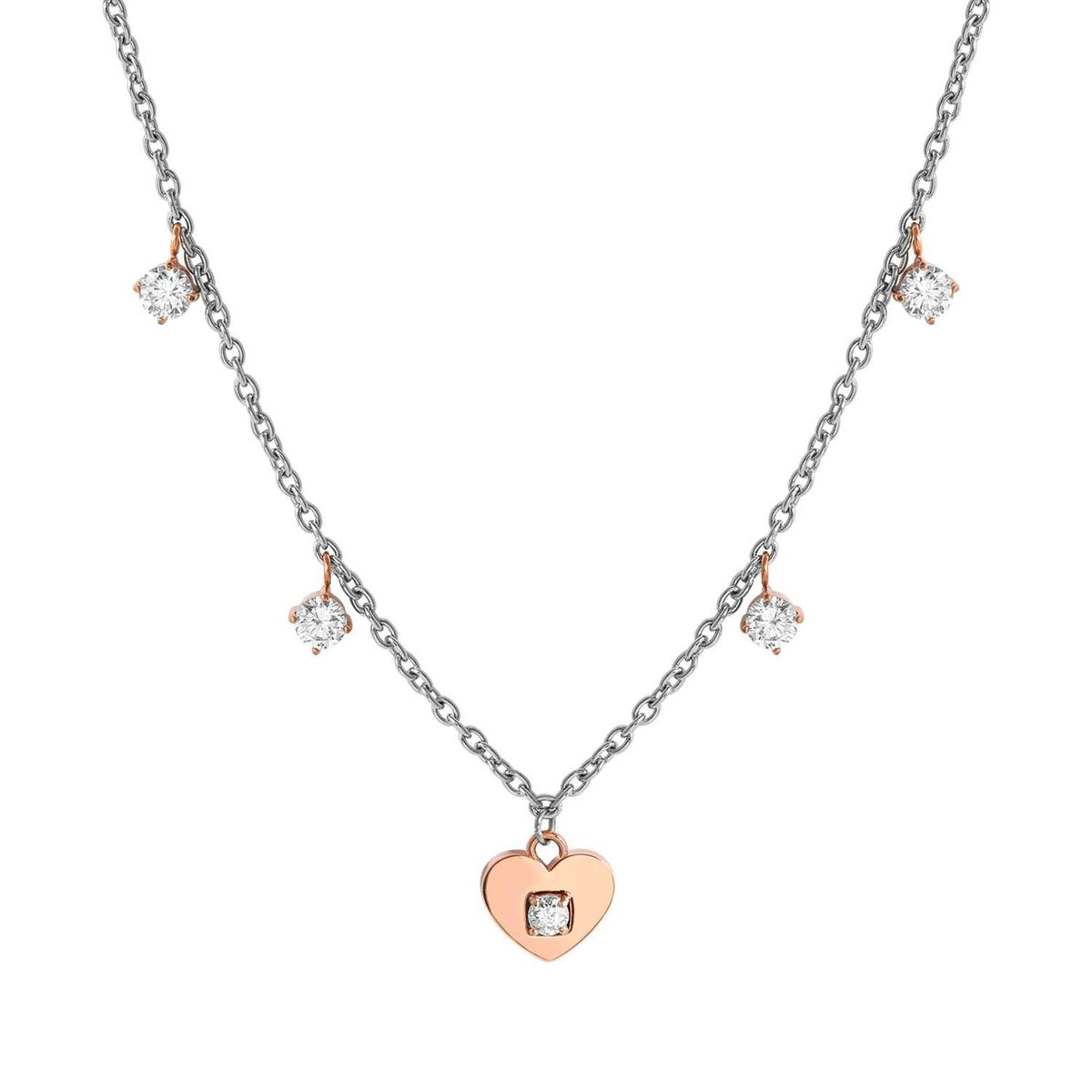 Nomination MYSOPHIE Halskette aus Edelstahl, dazu 1 Symbol und Charm-Anhänger, rosé PVD-beschichtet und mit Cubic Zirkonia verziert (022_Herz)