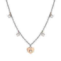 Nomination MYSOPHIE Halskette aus Edelstahl, dazu 1 Symbol und Charm-Anhänger, rosé PVD-beschichtet und mit Cubic Zirkonia verziert (022_Herz)