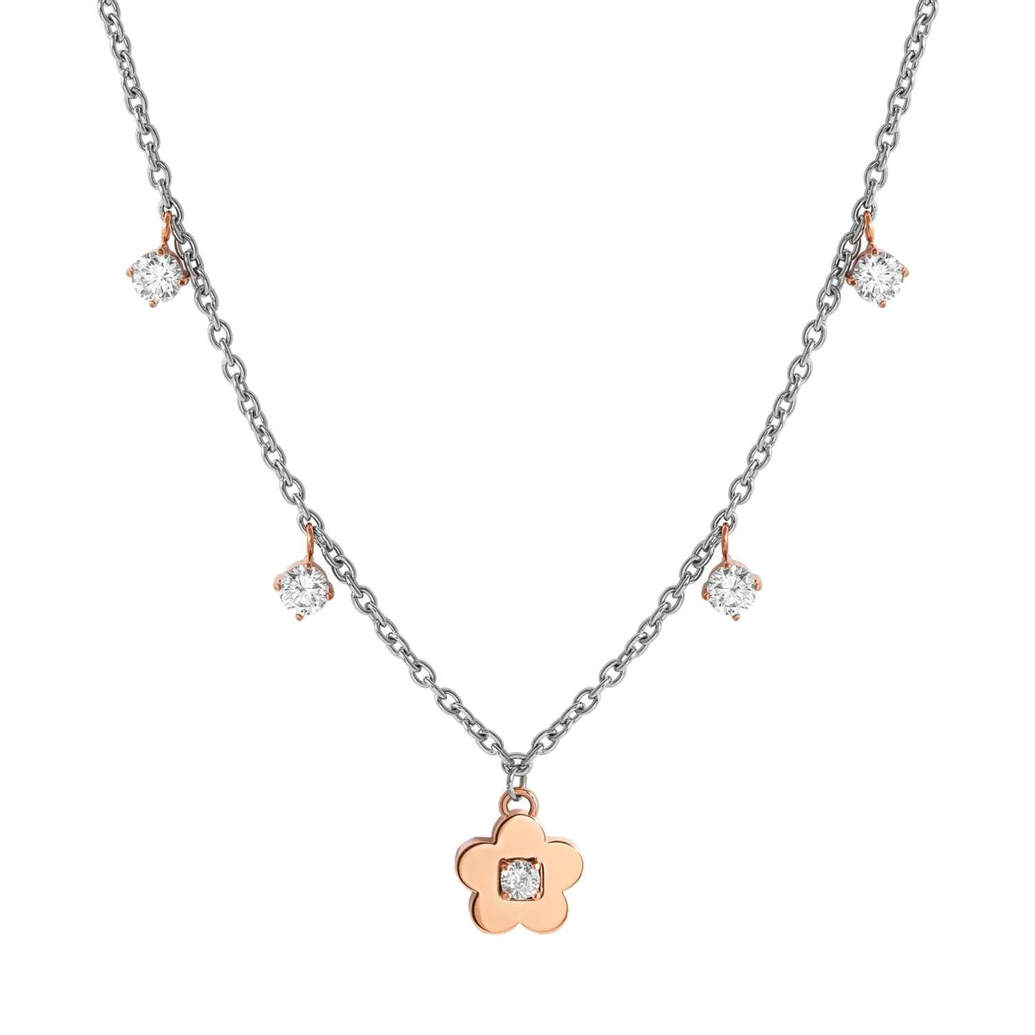 Nomination MYSOPHIE Halskette aus Edelstahl, dazu 1 Symbol und Charm-Anhänger, rosé PVD-beschichtet und mit Cubic Zirkonia verziert (059_(Blume))