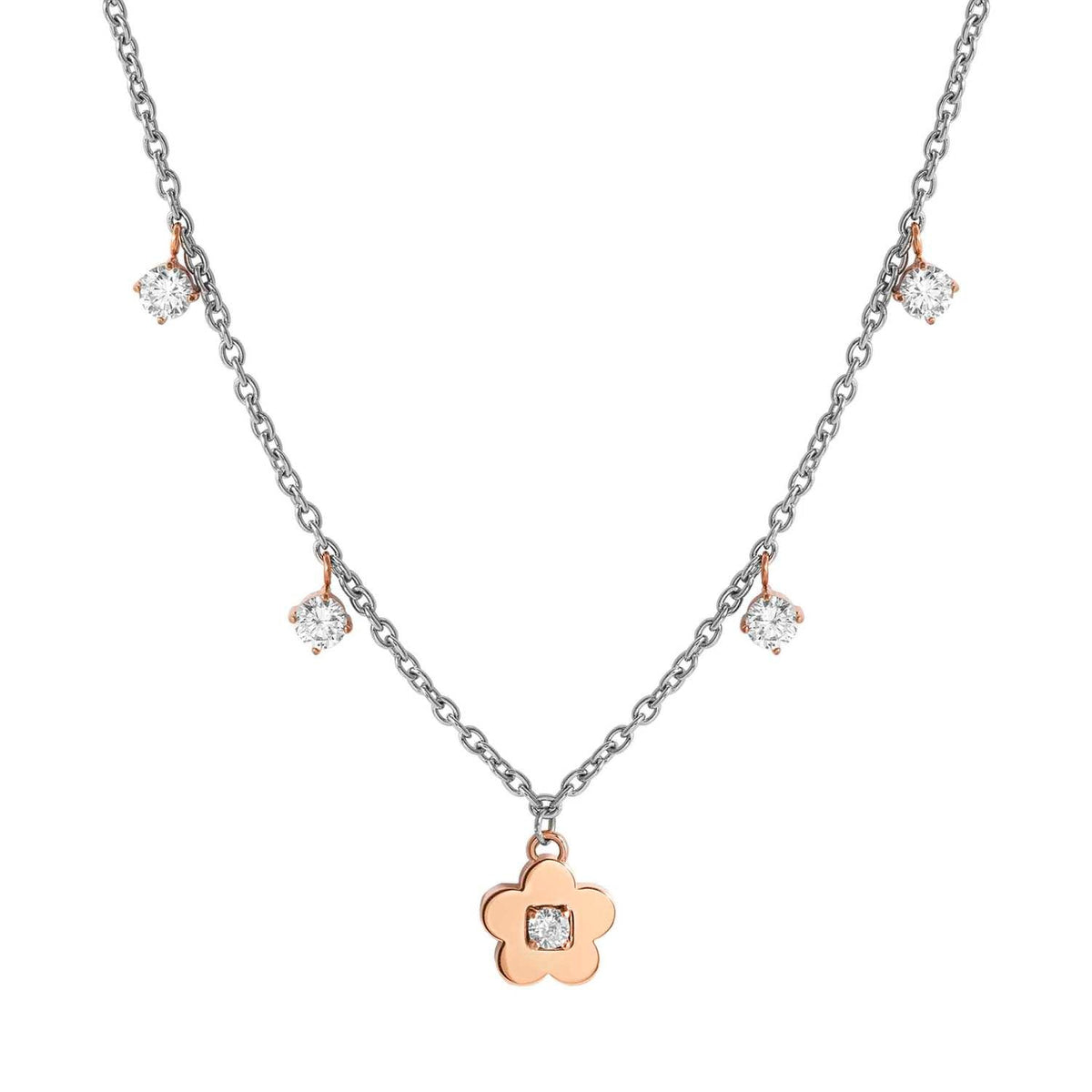 Nomination MYSOPHIE Halskette aus Edelstahl, dazu 1 Symbol und Charm-Anhänger, rosé PVD-beschichtet und mit Cubic Zirkonia verziert (059_(Blume))