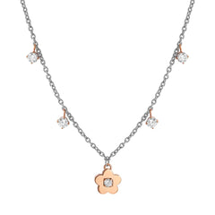 Nomination MYSOPHIE Halskette aus Edelstahl, dazu 1 Symbol und Charm-Anhänger, rosé PVD-beschichtet und mit Cubic Zirkonia verziert (059_(Blume))