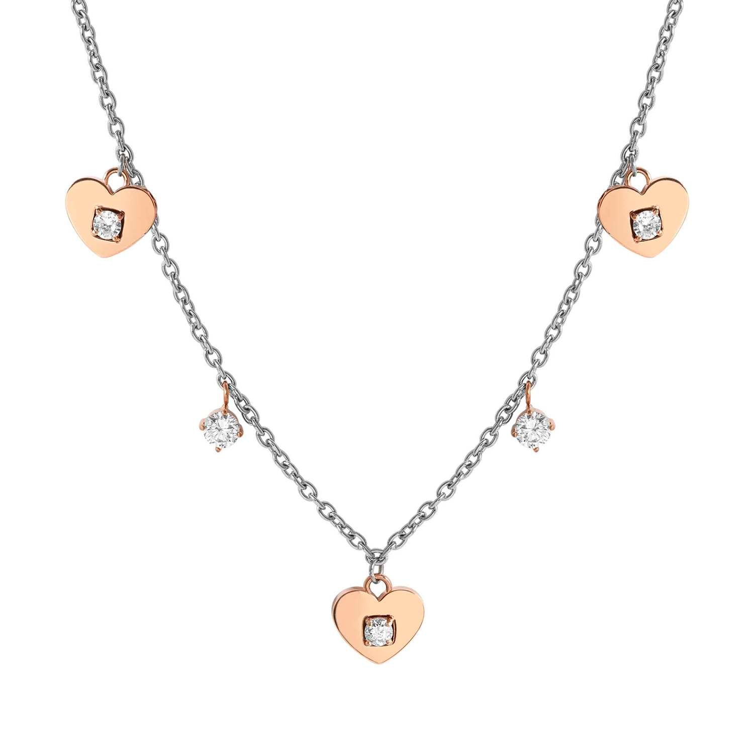 Nomination MYSOPHIE Halskette aus Edelstahl, dazu 3 Symbole und Charm-Anhänger, rosé PVD-beschichtet und mit Cubic Zirkonia verziert (022_Herz)