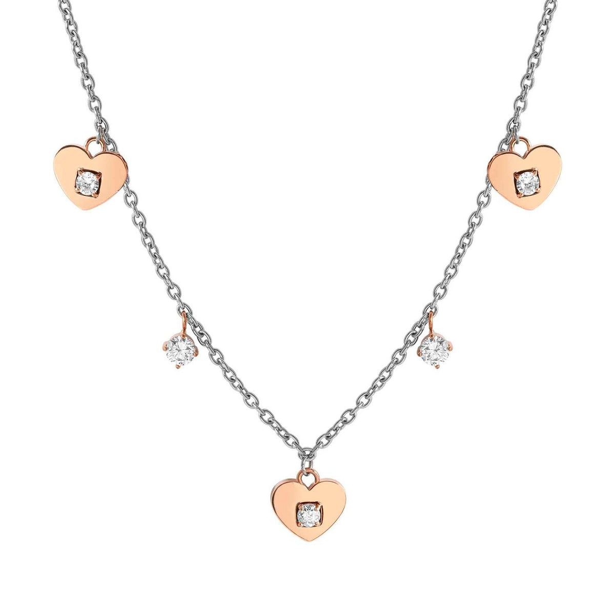 Nomination MYSOPHIE Halskette aus Edelstahl, dazu 3 Symbole und Charm-Anhänger, rosé PVD-beschichtet und mit Cubic Zirkonia verziert (022_Herz)