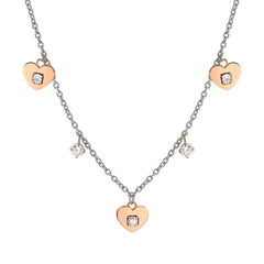 Nomination MYSOPHIE Halskette aus Edelstahl, dazu 3 Symbole und Charm-Anhänger, rosé PVD-beschichtet und mit Cubic Zirkonia verziert (022_Herz)