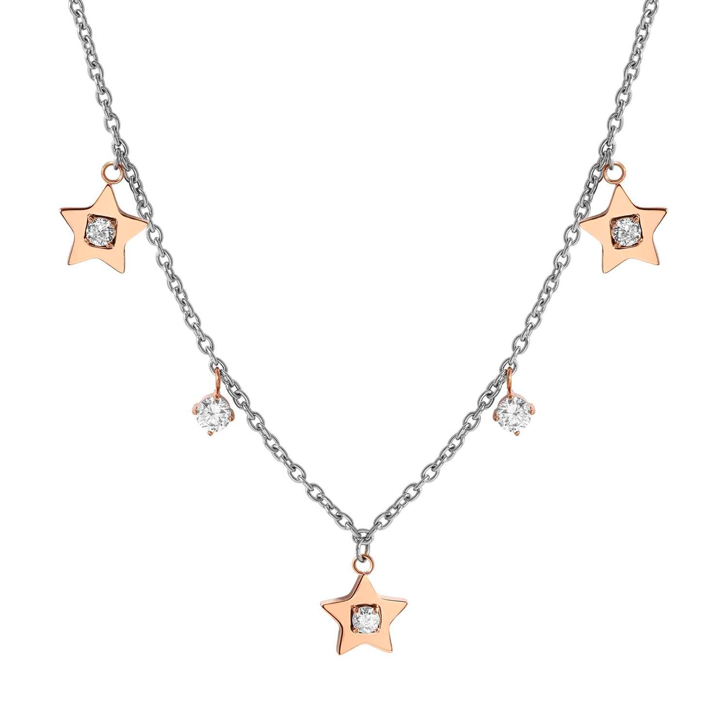 Nomination MYSOPHIE Halskette aus Edelstahl, dazu 3 Symbole und Charm-Anhänger, rosé PVD-beschichtet und mit Cubic Zirkonia verziert (023_Stern)