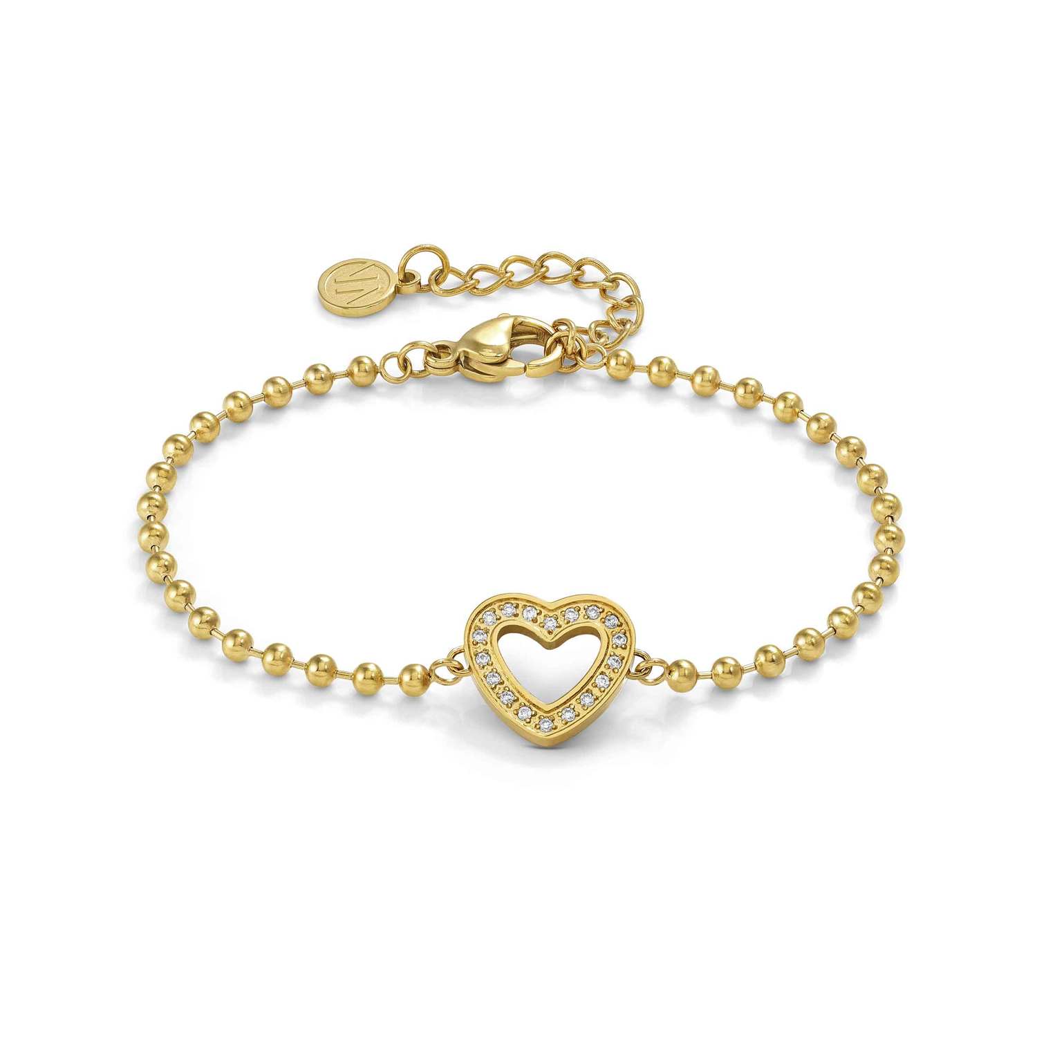 Nomination SOFFIO D'AMORE Armband aus Edelstahl, gold PVD-beschichtet, dazu mit Cubic Zirkonia besetztes Schmuckelement (022_Herz)