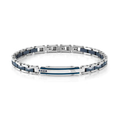 Nomination STRONG DIAMOND Armband aus Edelstahl mit Keramik-Details, dazu mit 4 Schmucksteinen verzierte Plakette (030_(Saphir, Blau))