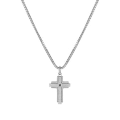 Nomination STRONG DIAMOND Halskette aus Edelstahl, dazu Kreuzanhänger (gerillt), mit 1 Diamant verziert (007_SCHWARZ)