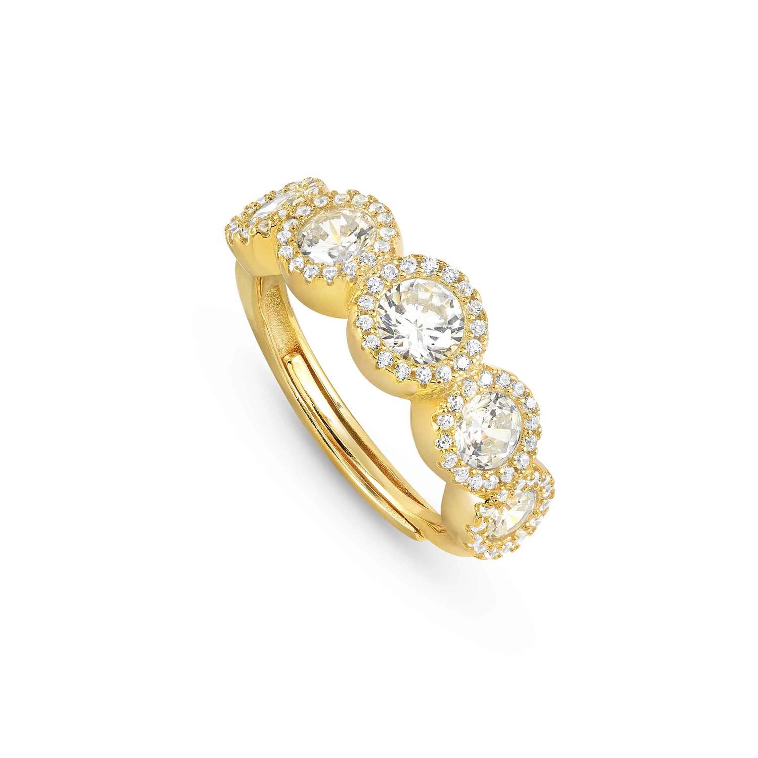 Nomination SEIDIVINA Ring aus 925er Silber, dazu 5 mit Cubic Zirkonia besetzte Schmuckelemente (012_(Gelb vergoldet))