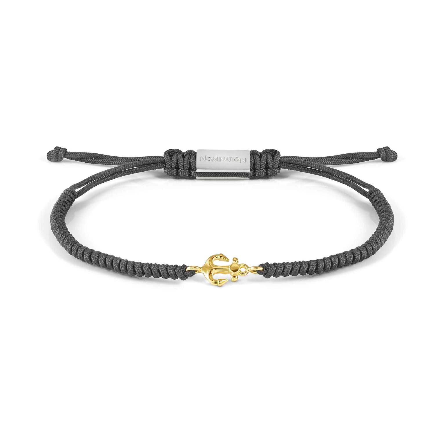 Nomination REFINED Seilarmband (Grau) mit Edelstahlverschluss, dazu Schmuckelement aus 18kt Gold (002_Anker)