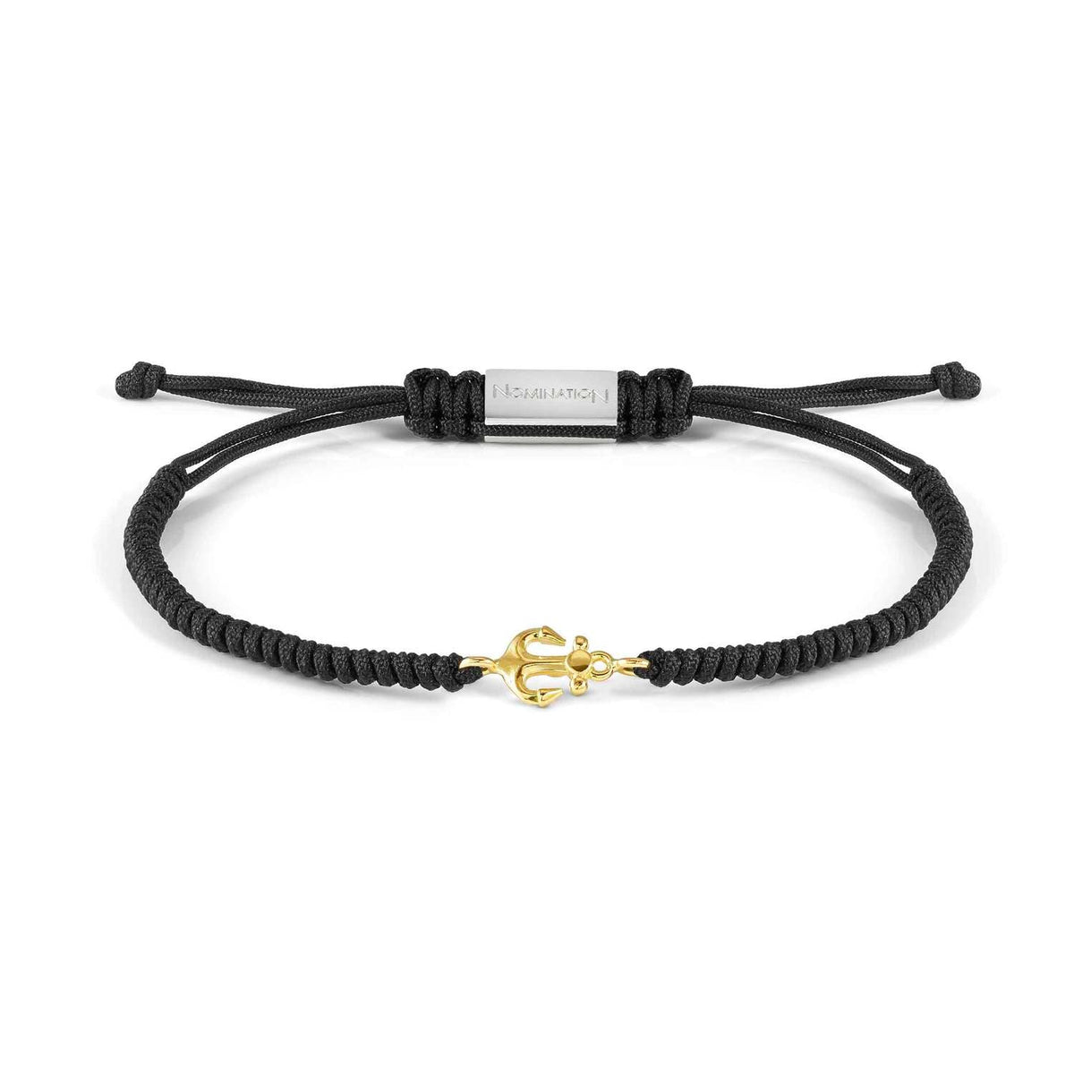 Nomination REFINED Seilarmband (Schwarz) mit Edelstahlverschluss, dazu Schmuckelement aus 18kt Gold (002_Anker)