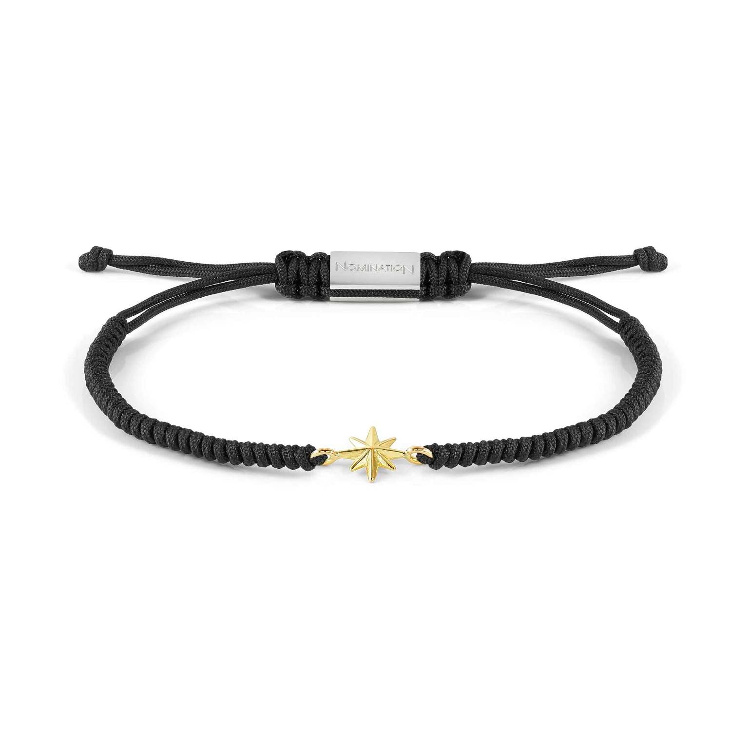Nomination REFINED Seilarmband (Schwarz) mit Edelstahlverschluss, dazu Schmuckelement aus 18kt Gold (014_Windrose)