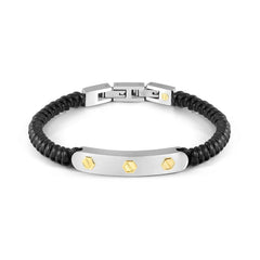 Nomination REFINED Lederarmband, dazu Edelstahl-Plakette, mit 18kt Gold verziert (032_(Schraube))