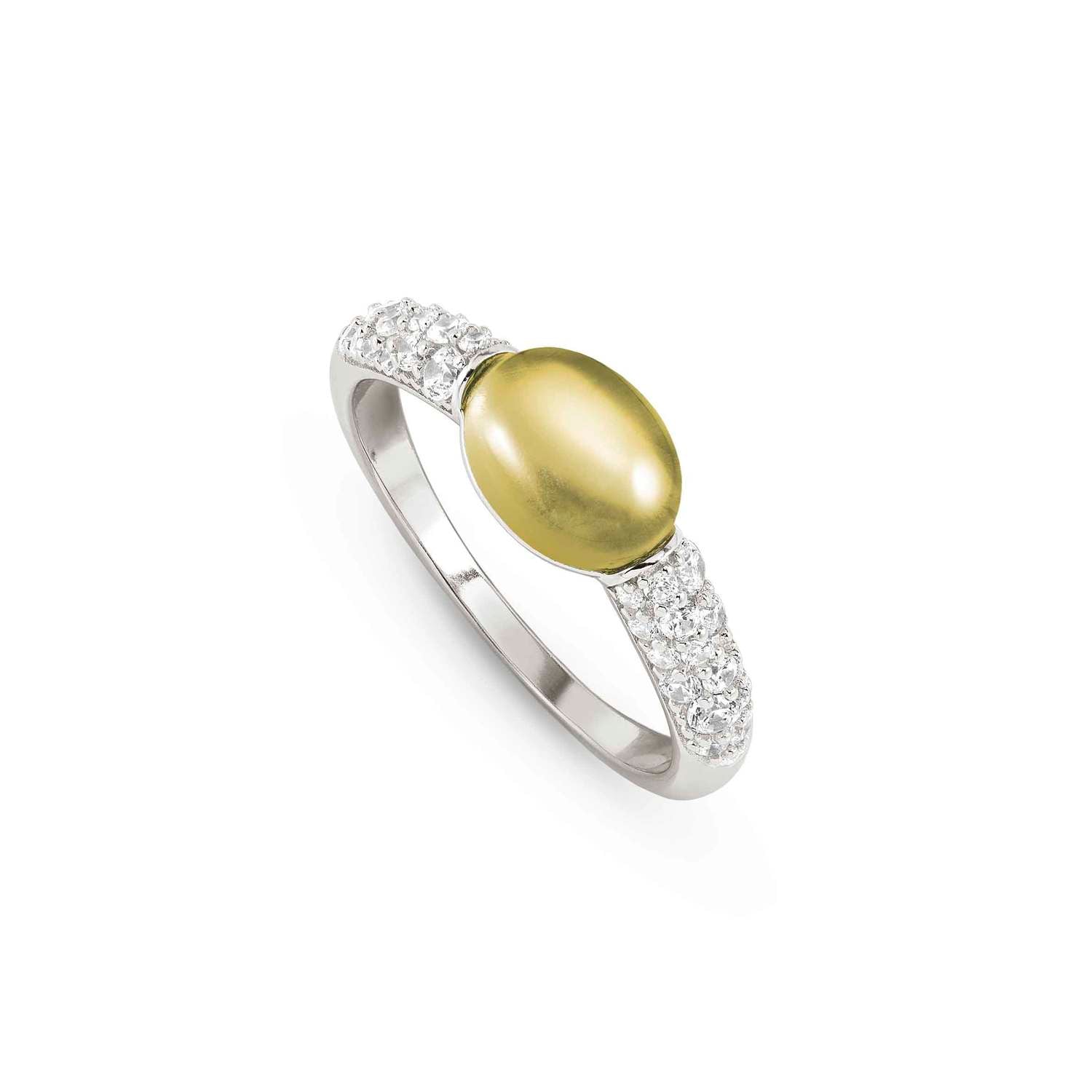 Nomination MYRADIANCE PRECIOUS Ring aus 925er Silber, mit Topasen (Weiß) besetzt, dazu natürlicher Schmuckstein (klein) (010_(Quarz, Lemon)-008_Grosse 17)