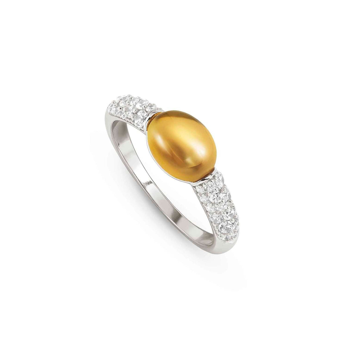 Nomination MYRADIANCE PRECIOUS Ring aus 925er Silber, mit Topasen (Weiß) besetzt, dazu natürlicher Schmuckstein (klein) (004_Quarz Zitrin-004_Grosse 11)