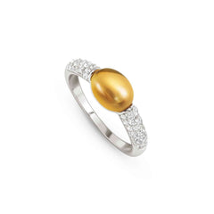 Nomination MYRADIANCE PRECIOUS Ring aus 925er Silber, mit Topasen (Weiß) besetzt, dazu natürlicher Schmuckstein (klein) (004_Quarz Zitrin-006_Grosse 15)