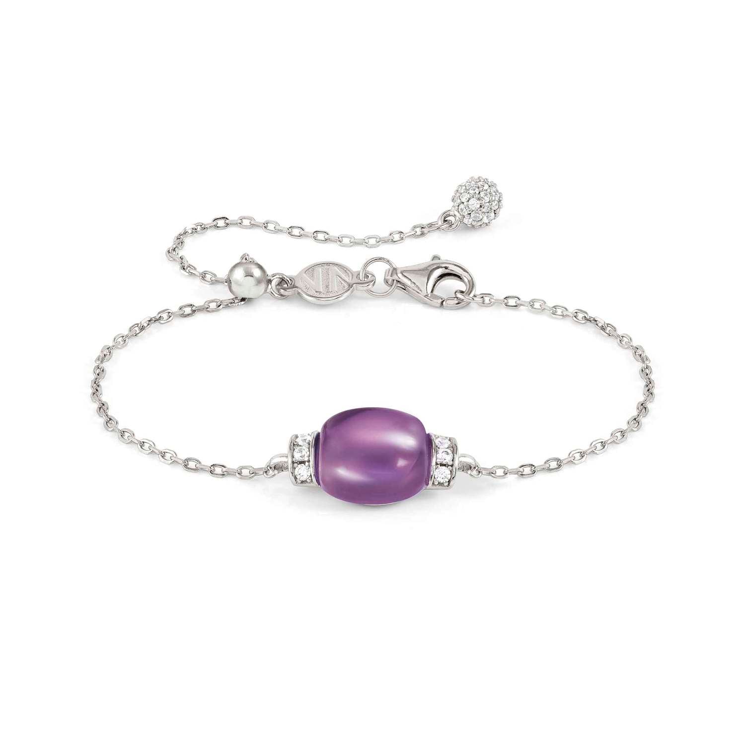 Nomination MYRADIANCE PRECIOUS Armband aus 925er Silber, mit Topasen (Weiß) verziert, dazu natürlicher Schmuckstein (groß) (001_Amethyst)
