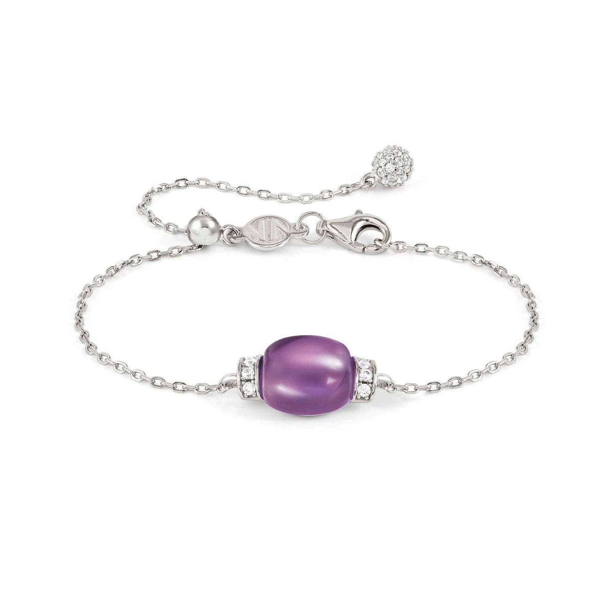 Nomination MYRADIANCE PRECIOUS Armband aus 925er Silber, mit Topasen (Weiß) verziert, dazu natürlicher Schmuckstein (groß) (001_Amethyst)