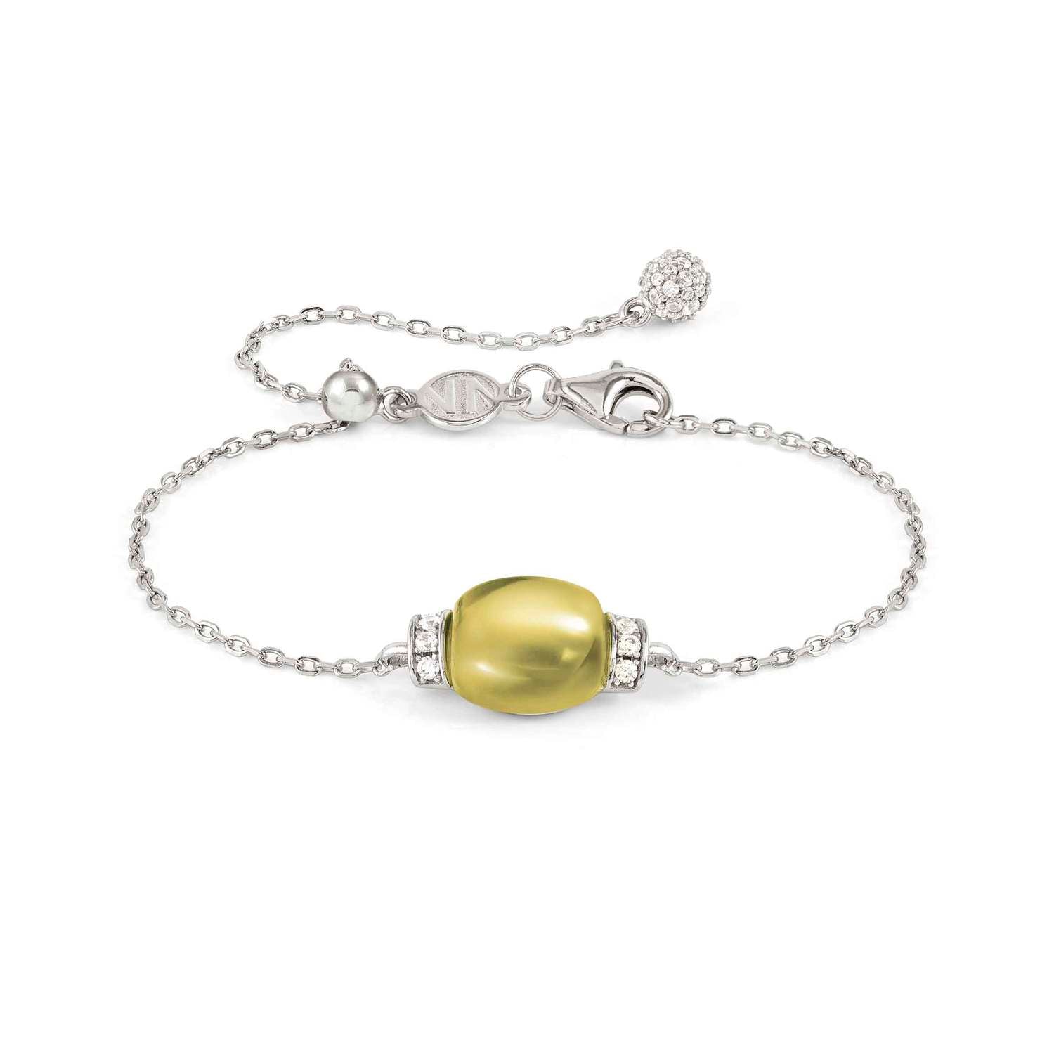 Nomination MYRADIANCE PRECIOUS Armband aus 925er Silber, mit Topasen (Weiß) verziert, dazu natürlicher Schmuckstein (groß) (010_(Quarz, Lemon))