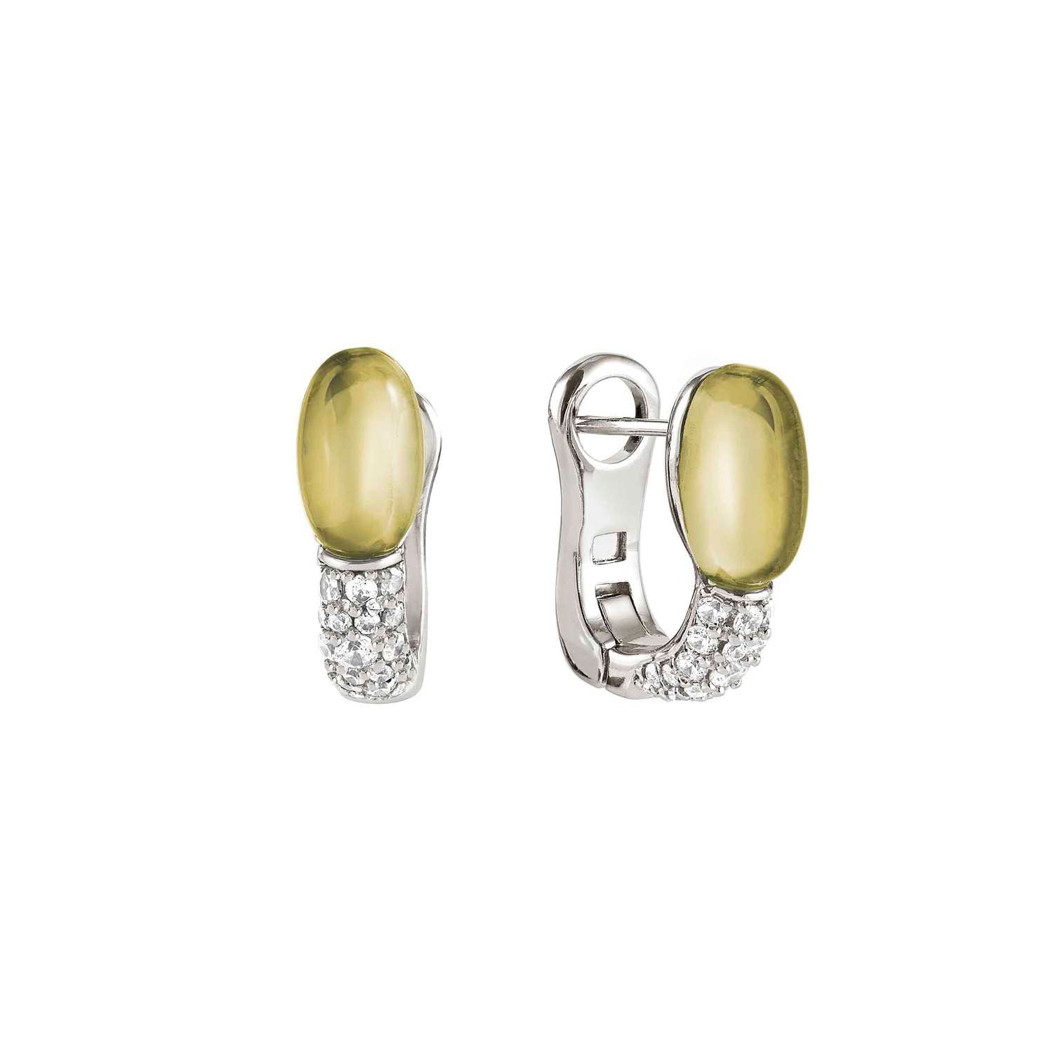 Nomination MYRADIANCE PRECIOUS Ohrclips aus 925er Silber, mit Topasen (Weiß) besetzt, dazu natürlicher Schmuckstein (010_(Quarz, Lemon))