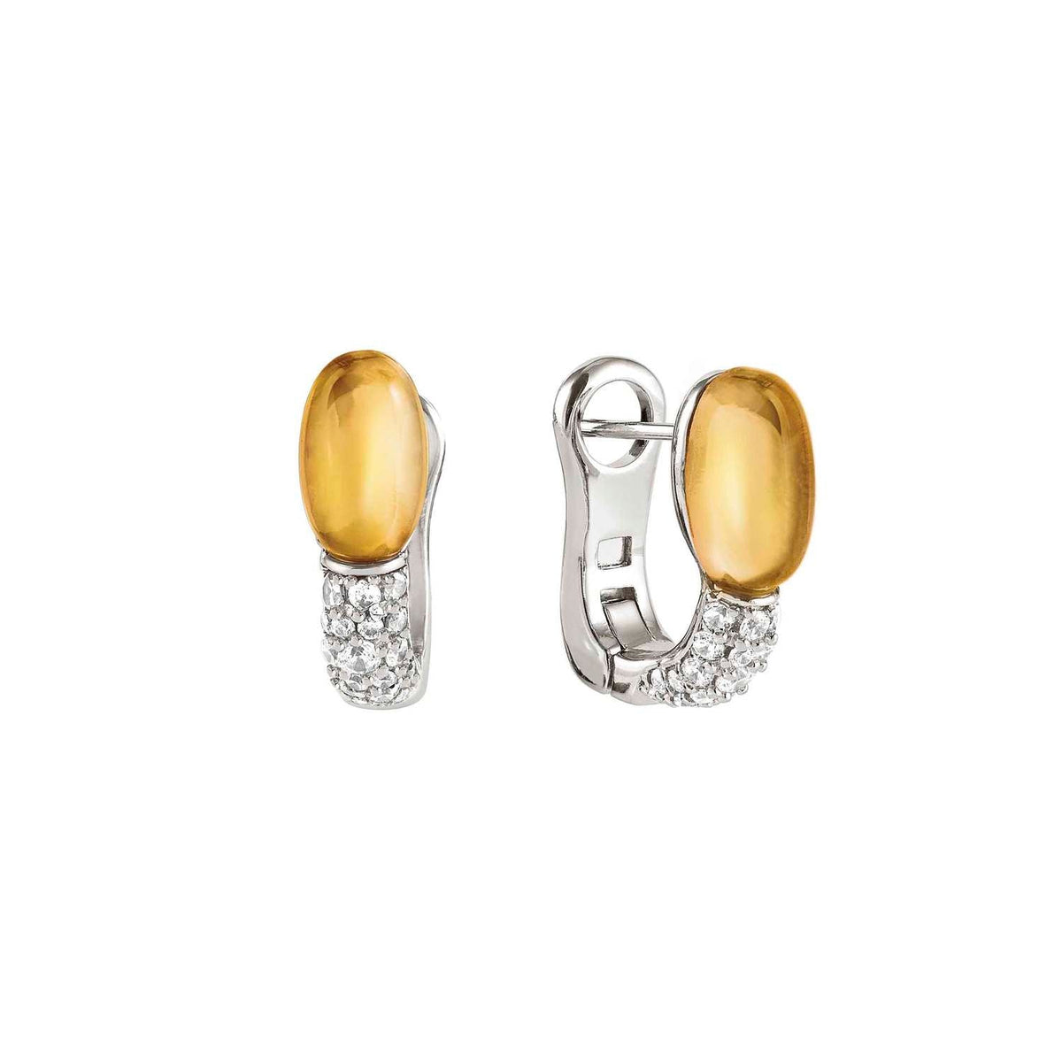 Nomination MYRADIANCE PRECIOUS Ohrclips aus 925er Silber, mit Topasen (Weiß) besetzt, dazu natürlicher Schmuckstein (004_Quarz Zitrin)