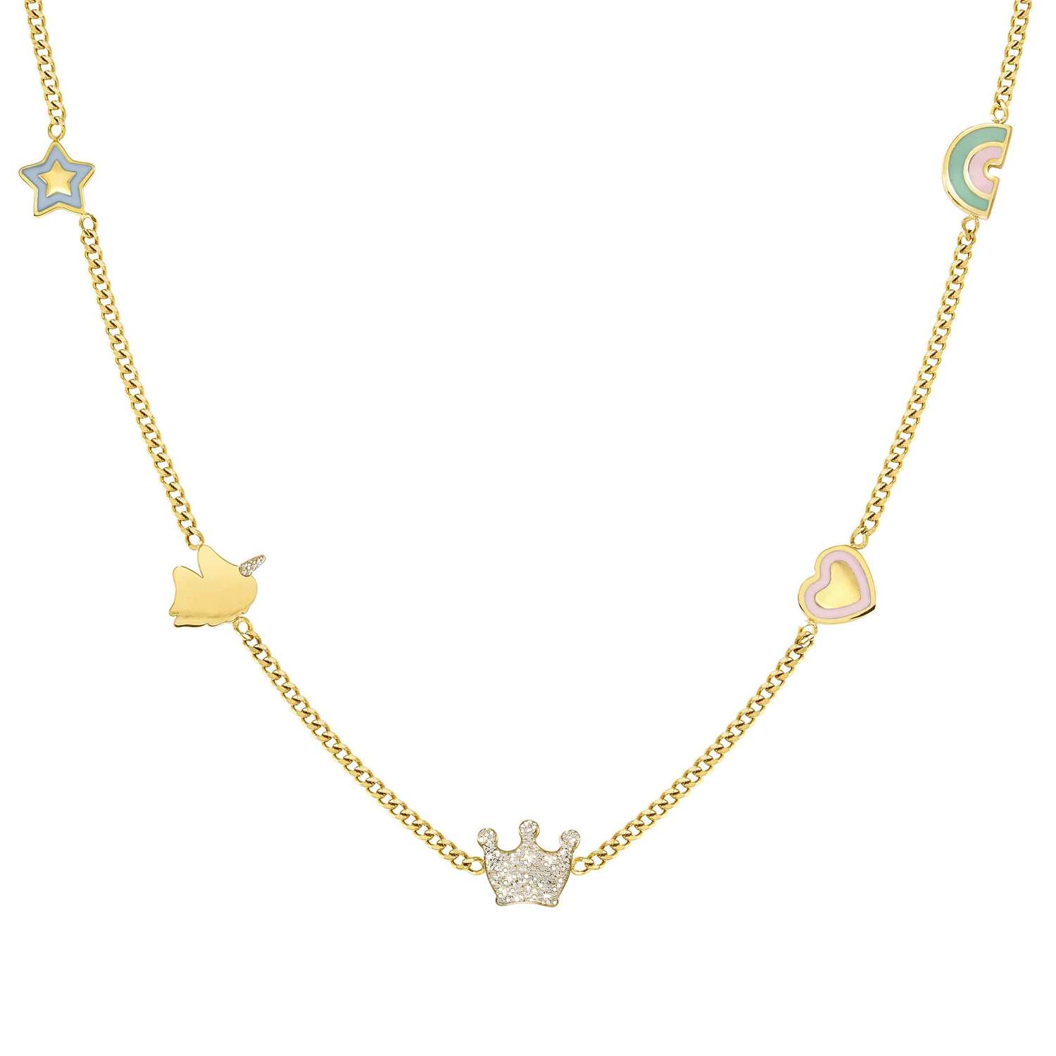 Nomination FAIRYICONS Halskette aus Edelstahl, gold PVD-beschichtet, dazu 5 mit Emaille verzierte Schmuckelemente (050_gemischt)