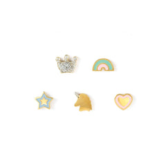 Nomination FAIRYICONS Ohrschmuck-Set (5 Stk) aus Edelstahl, gold PVD-beschichtet, mit Emaille verziert (050_gemischt)