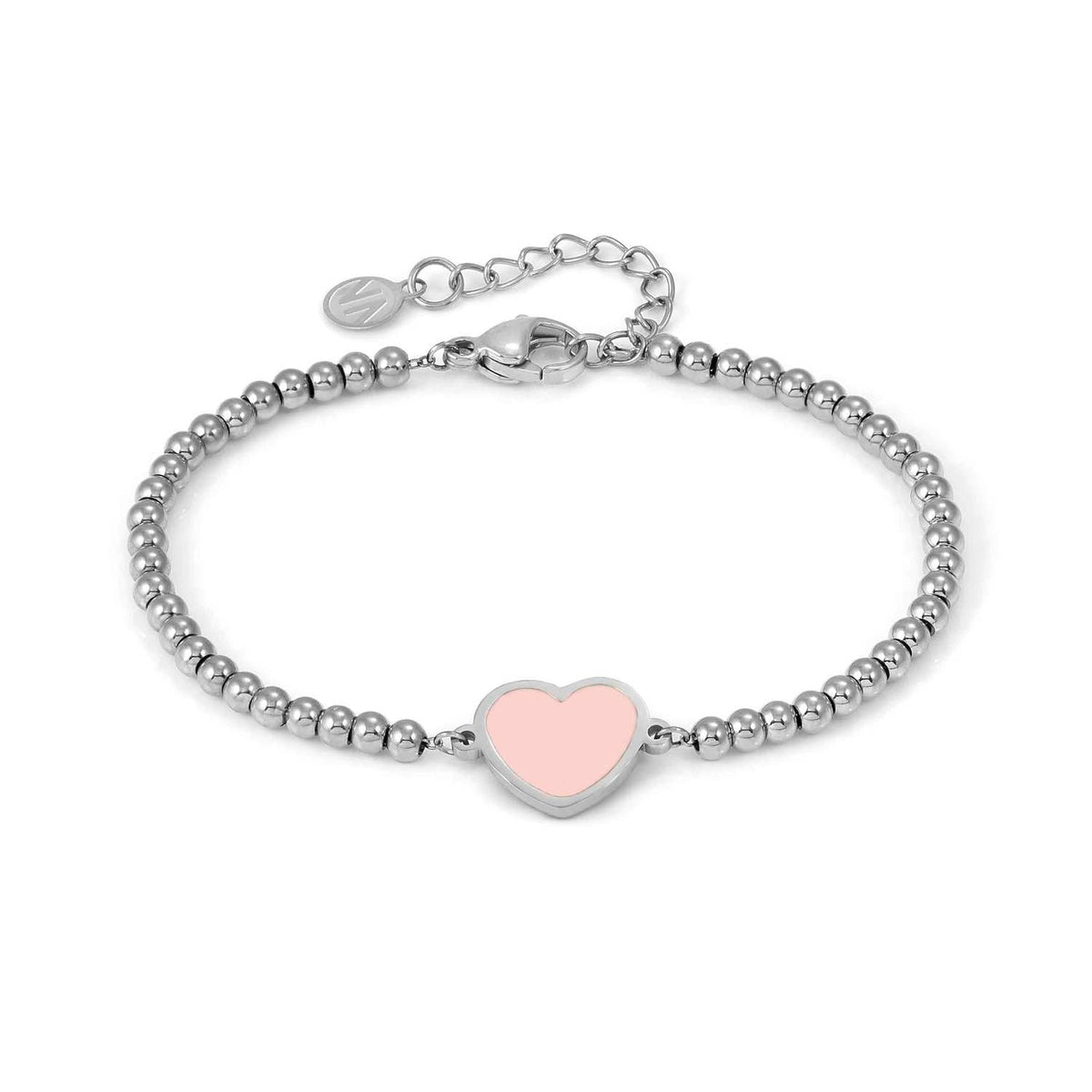 Nomination EMOSFERE Armband aus Edelstahlperlen, dazu 1 mit Emaille verziertes Schmuckelement (006_(Herz, Rosa))