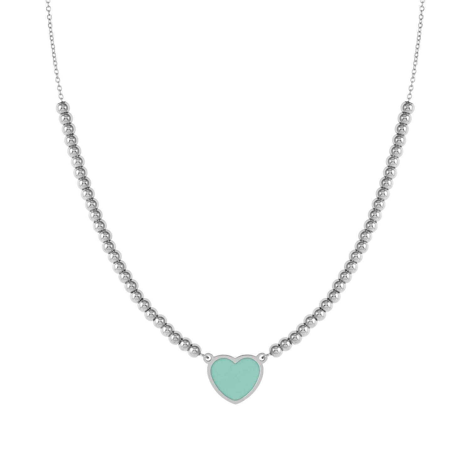 Nomination EMOSFERE Halskette mit Edelstahlperlen, dazu 1 mit Emaille verziertes Schmuckelement (002_Herz (wassergruen))