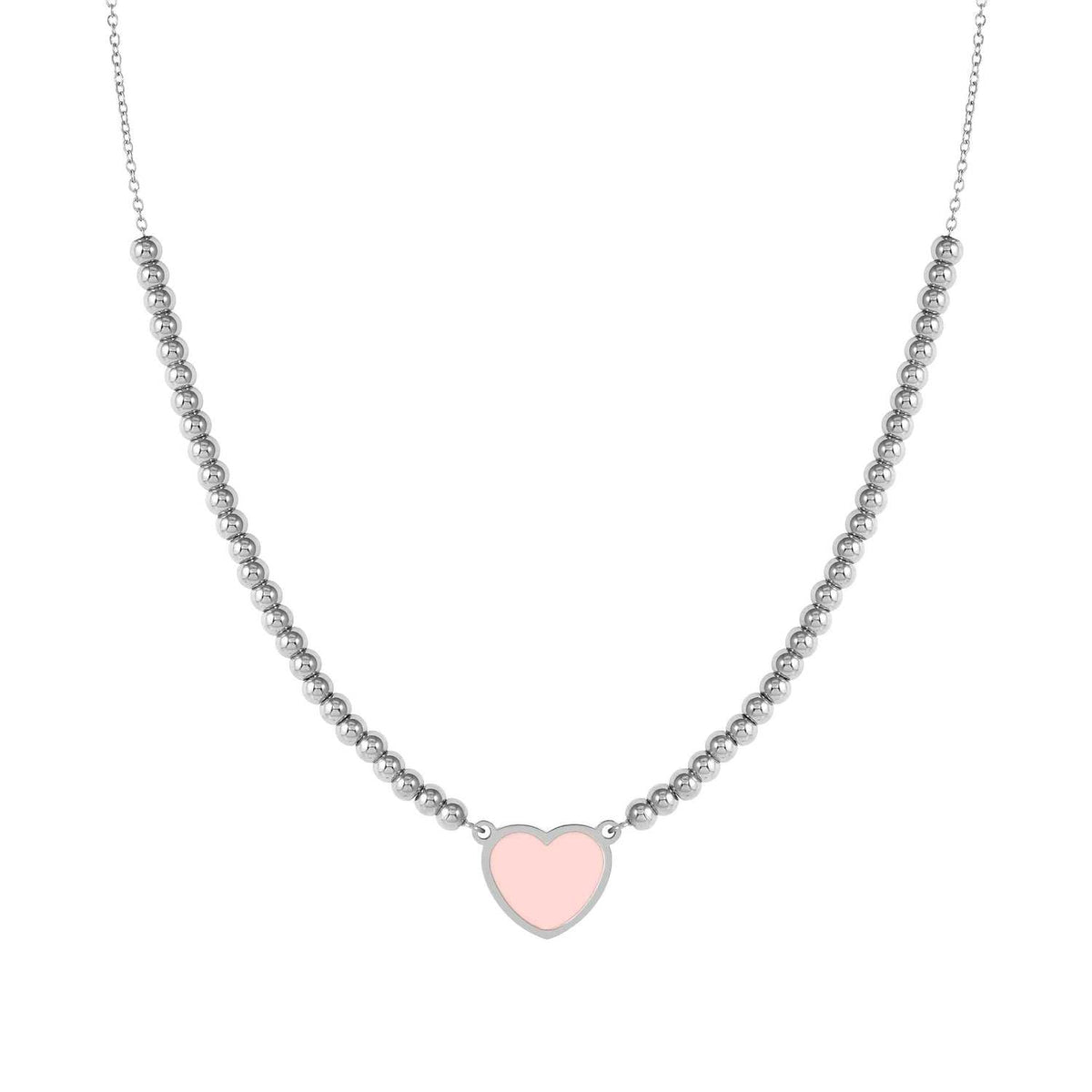Nomination EMOSFERE Halskette mit Edelstahlperlen, dazu 1 mit Emaille verziertes Schmuckelement (006_(Herz, Rosa))