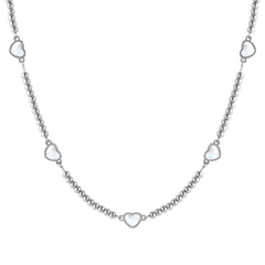 Nomination EMOSFERE Halskette aus Edelstahlperlen, dazu 5 mit Perlmutt verzierte Schmuckelemente (036_(Herz, Weiß))