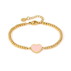 Nomination EMOSFERE Armband aus Edelstahlperlen, gold PVD-beschichtet, dazu 1 mit Emaille verziertes Schmuckelement (006_(Herz, Rosa))