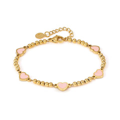 Nomination EMOSFERE Armband aus Edelstahlperlen, gold PVD-beschichtet, dazu 5 mit Emaille verzierte Schmuckelemente (006_(Herz, Rosa))