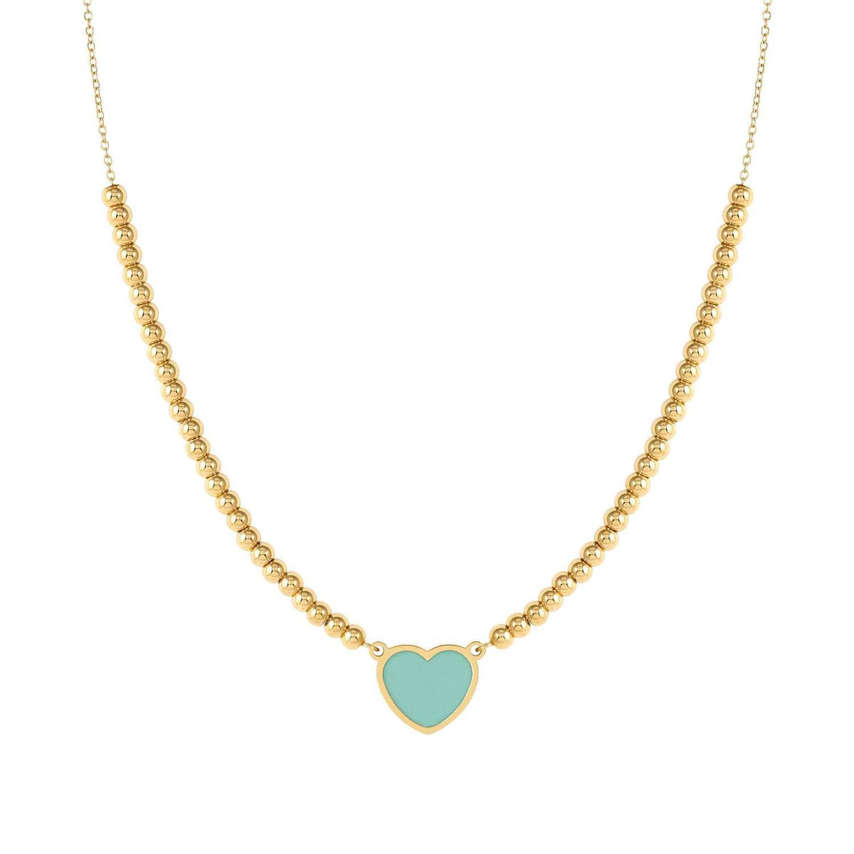 Nomination EMOSFERE Halskette mit Edelstahlperlen, gold PVD-beschichtet, dazu 1 mit Emaille verziertes Schmuckelement (002_Herz (wassergruen))