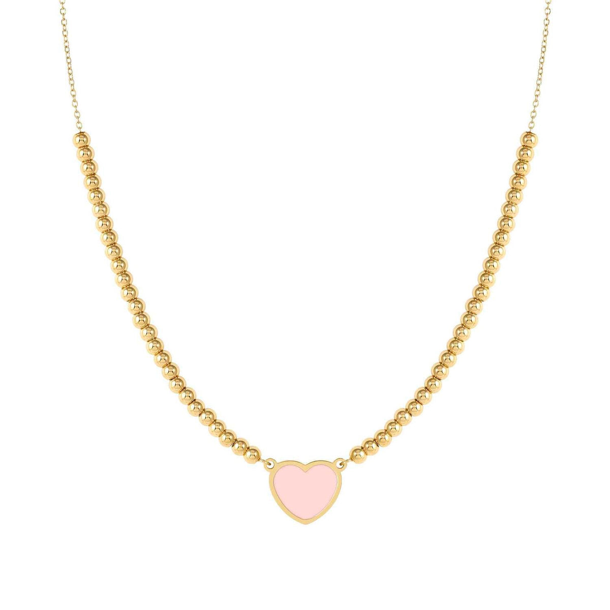 Nomination EMOSFERE Halskette mit Edelstahlperlen, gold PVD-beschichtet, dazu 1 mit Emaille verziertes Schmuckelement (006_(Herz, Rosa))