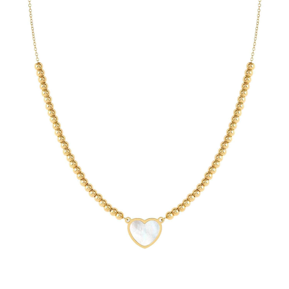 Nomination EMOSFERE Halskette mit Edelstahlperlen, gold PVD-beschichtet, dazu 1 mit Perlmutt verziertes Schmuckelement (036_(Herz, Weiß))