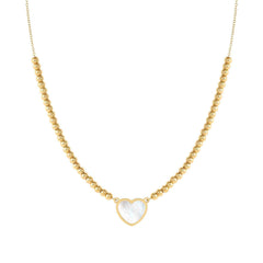 Nomination EMOSFERE Halskette mit Edelstahlperlen, gold PVD-beschichtet, dazu 1 mit Perlmutt verziertes Schmuckelement (036_(Herz, Weiß))