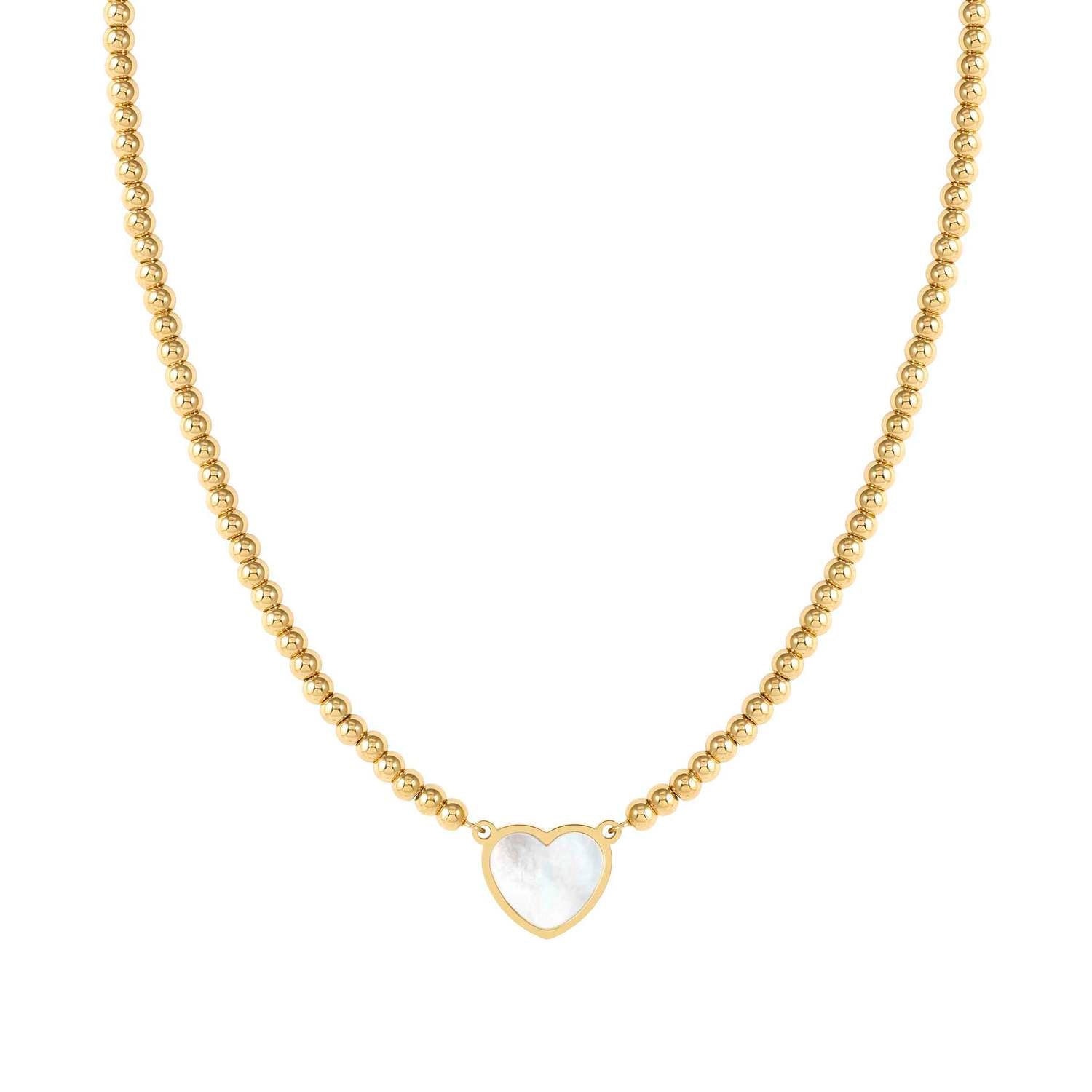 Nomination EMOSFERE Halskette aus Edelstahlperlen, gold PVD-beschichtet, dazu 1 mit Perlmutt verziertes Schmuckelement (036_(Herz, Weiß))