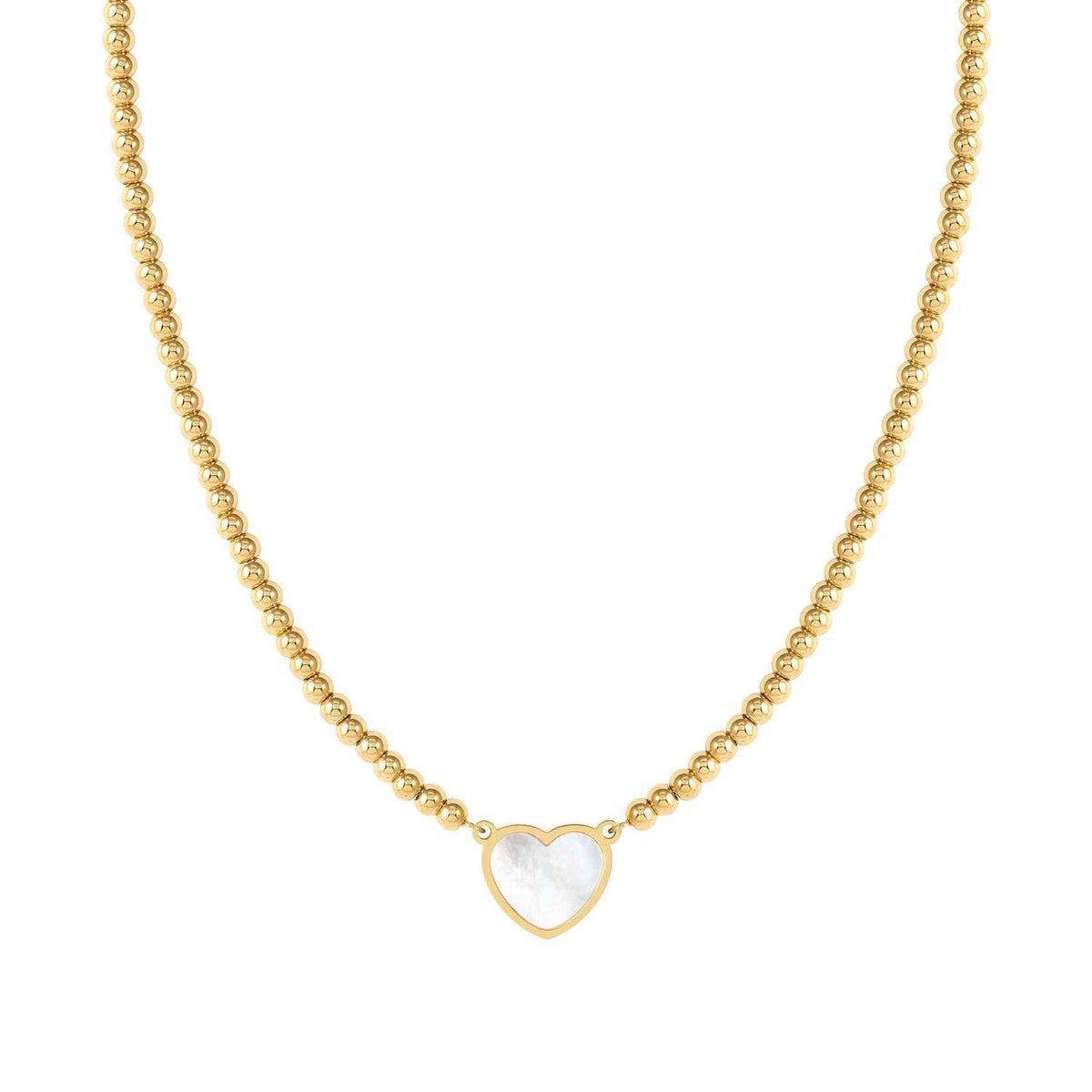 Nomination EMOSFERE Halskette aus Edelstahlperlen, gold PVD-beschichtet, dazu 1 mit Perlmutt verziertes Schmuckelement (036_(Herz, Weiß))